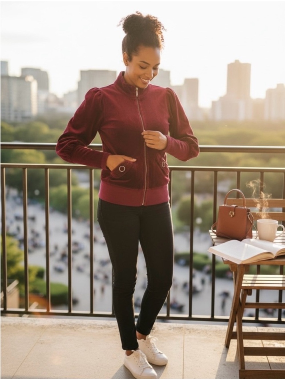 Juicy Couture Deep Burgundy Velvet Zip Jacket